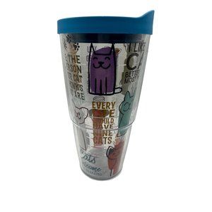 Tervis 24 oz “It’s all about my cat” clear plastic travel cup hot cold USA